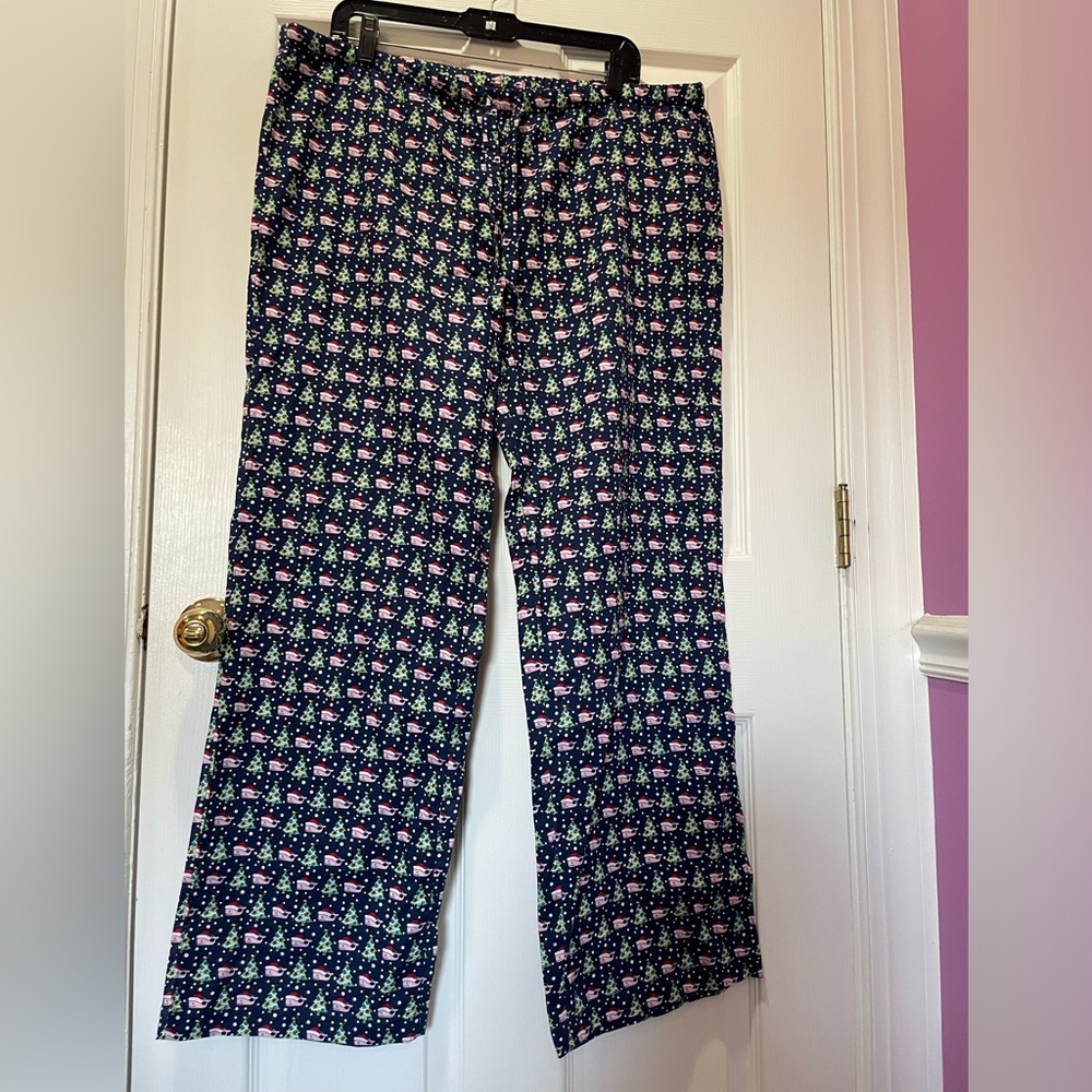 NWT Vineyard Vines Christmas Santa Whale Lounge Pant Santa Deep Bay Womens Large